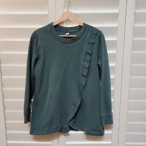 Old Navy Green Crew Neck Sweatshirt with Ruffle Detail